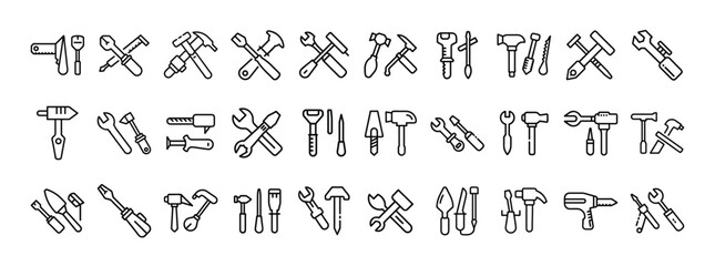 Tools & Repair Icons – Outline Style Construction and Maintenance Set