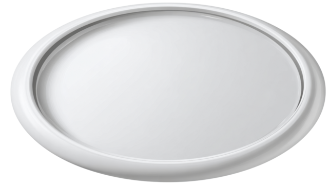 Minimalist White Plate: A pristine, empty white plate, its smooth, glossy surface reflecting subtle light, offering a clean, uncluttered aesthetic for culinary, still-life, or minimalist concepts.