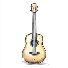 Fototapeta premium Watercolor Ukulele Illustration with Visible Wood Grain and Black Outlines