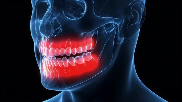 Digital Illustration of Human Head with Highlighted Jaw and Teeth Representing Dental Health and Discomfort