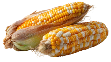 Golden Kernels: A close-up shot of two ears of corn, revealing the vibrant colors of summer. The corn, a symbol of nature's bounty, looks fresh and ready to eat.