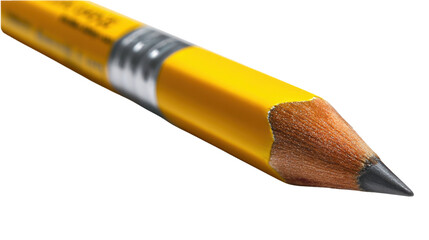 Sharpened Pencil: A close-up view of a classic yellow pencil with a sharp, dark graphite point, ready for writing or drawing, symbolizing creativity and communication.