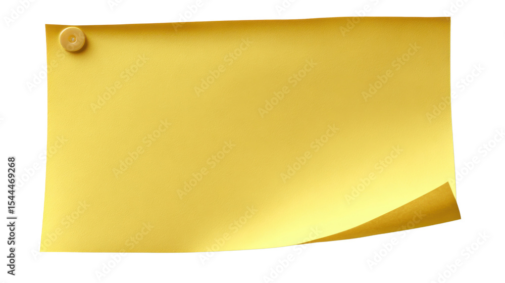 Poster yellow note with pin: a minimalist capture of a rectangular, blank yellow sticky note, its top left 