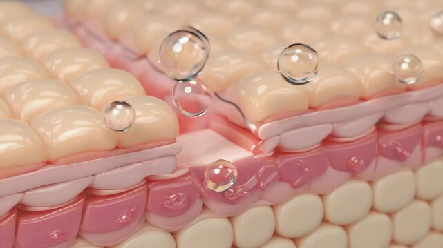 Skin Hydration Illustration Highlighting Moisture Absorption with Water Droplets