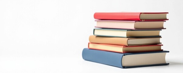 Fototapeta premium Neat stack of various textbooks, isolated on white , library, reading, literature