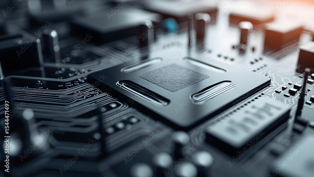 Poster close-up of computer chip and circuitry representing modern technology