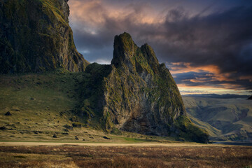 Some rock hill on the way in Iceland , Roadtrip in Iceland concept.