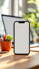 Smartphone on Desk with Workspace Supplies