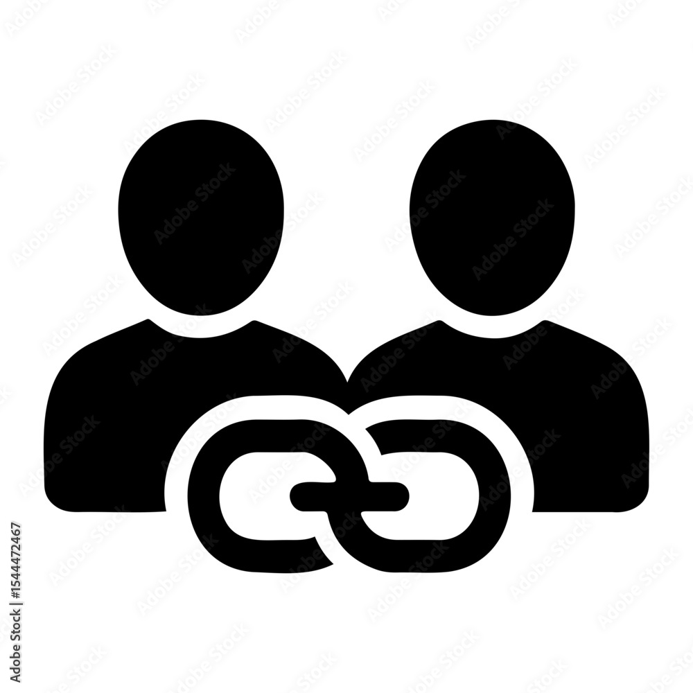 Poster two silhouette figures linked together representing connection or relationship in black and white on