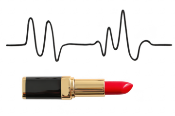 Red lipstick with a heart beat graphic