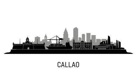 Fototapeta premium Callao Skyline with Peru Black Silhouette.
