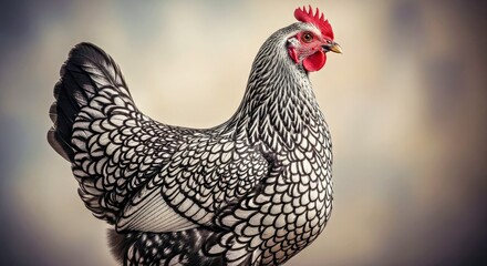 Rare Ancona Hen: Distinctive White-Tipped Black Feathers & Red Comb