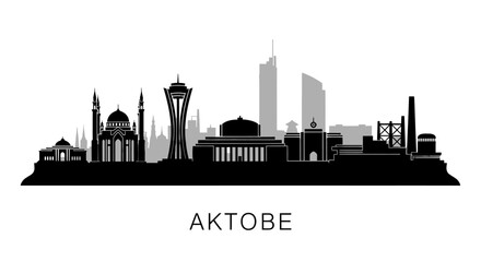 Obraz premium Aktobe City Skyline with Kazakhstan, and Black Silhouette.