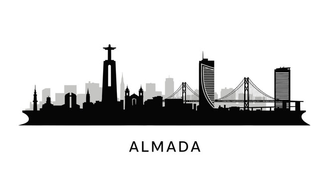 Almada Skyline Vector Silhouette Cityscape.
