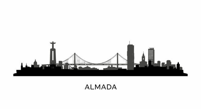 Almada Skyline with Portugal Black Silhouette.