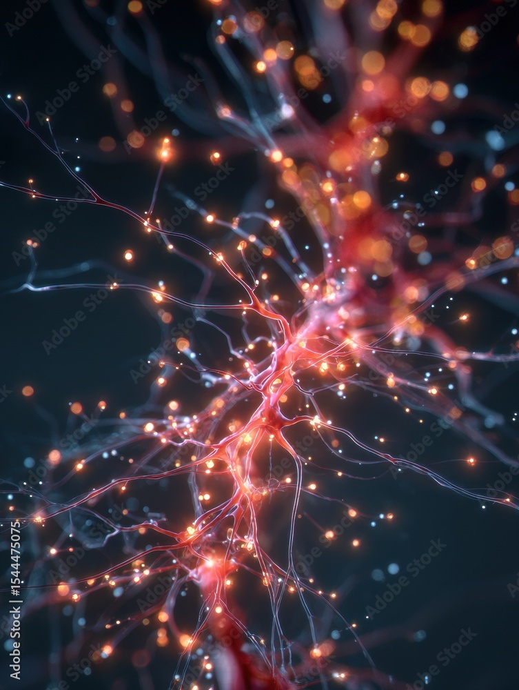 Aufkleber Electric Sparks Illustrate Connection and Communication Between Nerve Synapses in a Vibrant Neural Network