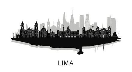 Naklejka premium Lima Skyline Silhouette Peru Cityscape Vector.
