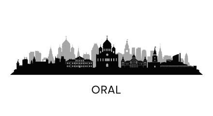 Obraz premium Oral Skyline Kazakhstan City Silhouette.