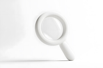 Obraz na płótnie Canvas White 3D magnifying glass rendered with soft lighting. Modern, sleek and minimal design, isolated on white background.