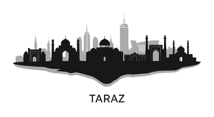 Taraz Kazakhstan Skyline Silhouette Vector.
