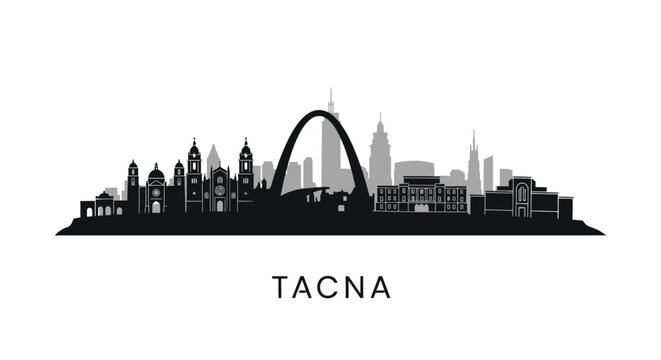 Tacna Skyline Peru City Silhouette Black with White.