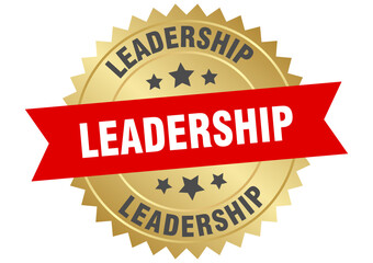 leadership. leadership round red and gold label isolated on transparent background