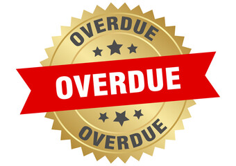 overdue. overdue round red and gold label isolated on transparent background