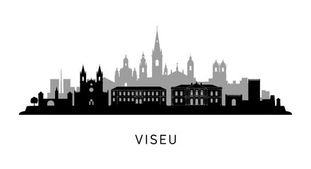 Naklejka premium Viseu Portugal Skyline with Cityscape Black Silhouette.