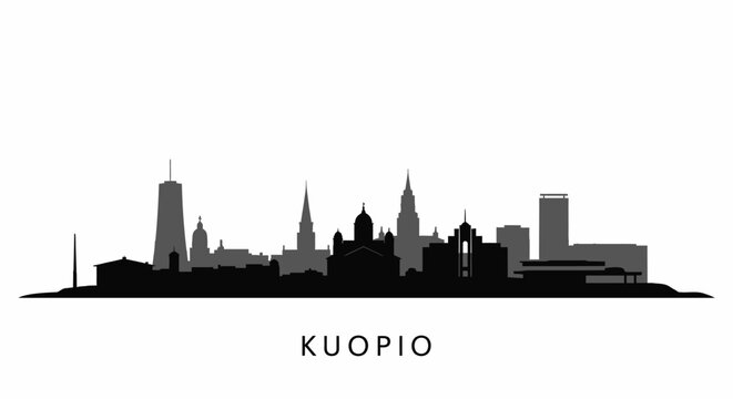 Kuopio Finland Skyline Silhouette with Black and White.