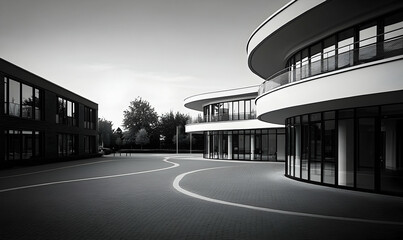 Modern Architecture: Curvilinear Building with Winding Path in S