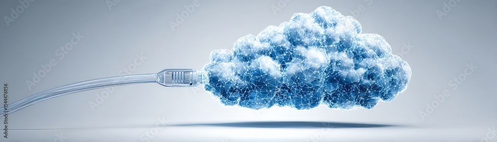 Poster a digital cloud connected to a usb cable, symbolizing cloud computing and data transfer in technolog