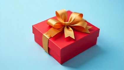 red gift box, shiny, golden bow, present, cardboard, close-up, studio lighting, clean background, minimalist, 8k, high-quality
