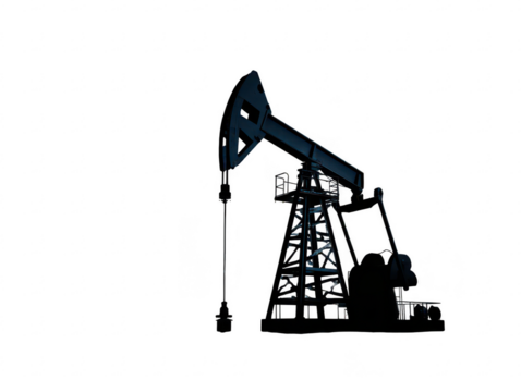 Silhouetted oil pump jack at night