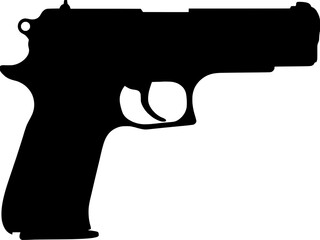 Gun silhouette illustration, firearm vector icon, weapon outline design, black handgun graphic, illustration of a gun