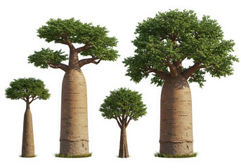 Four baobab trees different sizes isolated on transparent background