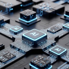 Artificial intelligence ai chip technology and circuit board illustrating data processing and innovation