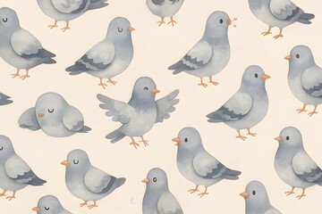 Obraz premium Cute Cartoon Pigeon Pattern Illustration