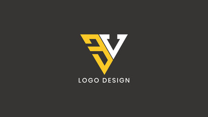 Bold 3V monogram logo in geometric triangle shape with yellow and white typography on dark background, ideal for sports branding, tech identity, or modern digital businesses