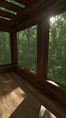 Forest View Wooden Room Interior