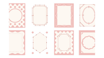 Collection of eight pink decorative frames with various shapes and patterns on a white background art design
