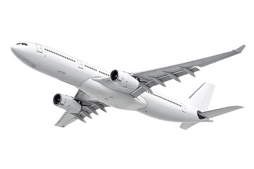White passenger jet plane flying isolated on transparent background