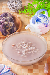 Job's tears soup in glass bowl