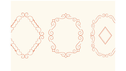 Three decorative frames with swirls and geometric shapes in a light peach color scheme design element