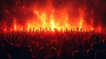 Crowd at Concert under Fire and Flame