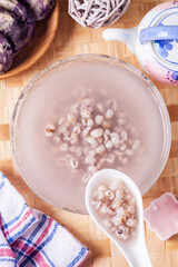Job's tears soup in glass bowl