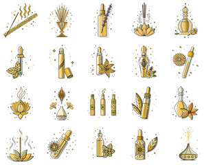 Aromatherapy icon collection for product branding, wellness brochures, spa blog design, educational materials, relaxation and health awareness