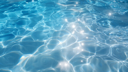 Fototapeta premium Shimmering blue pool surface under bright sunlight reflections