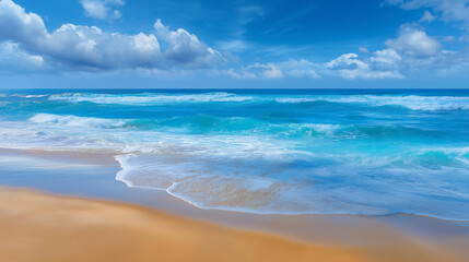 Fototapeta premium A bright beautiful seascape with sandy beach and gentle light