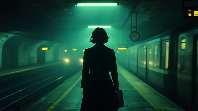 Subway silhouette, eerie teal lights