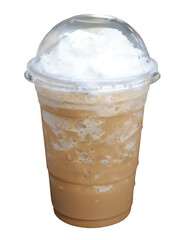 Ice latte shake coffee with whipped cream in plastic glass